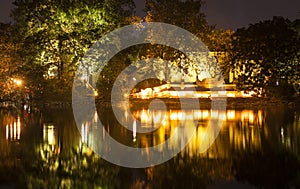 Hoan Kiem Lake. Night view in Hanoi
