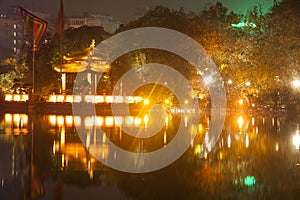 Hoan Kiem Lake. Night view in Hanoi