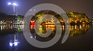 Hoan Kiem Lake. Night view in Hanoi