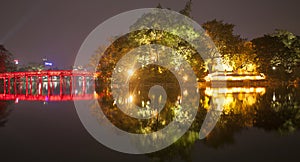 Hoan Kiem Lake. Night view in Hanoi