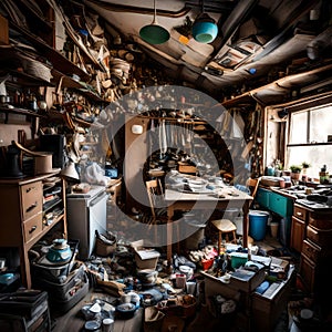 Hoarder\'s home filled with junk - ai generated image