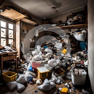 Hoarder\'s home filled with junk - ai generated image