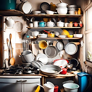 Hoarder\'s home filled with junk - ai generated image