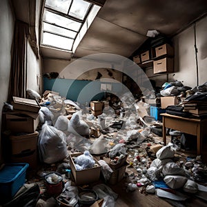 Hoarder\'s home filled with junk - ai generated image photo