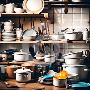 Hoarder\'s home filled with junk - ai generated image photo