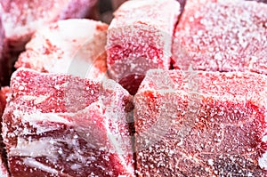 Hoarfrost on frozen pieces of meat