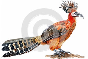 Hoatzin,  Pastel-colored, in hand-drawn style, watercolor, isolated on white background photo