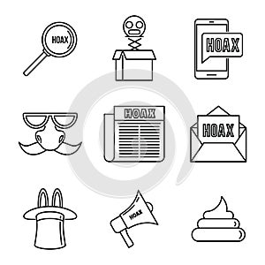 Hoax fake icons set, outline style