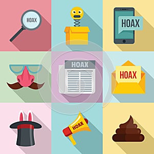 Hoax icons set, flat style