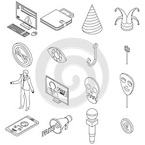 Hoax icons set vector outline