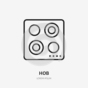 Hob flat line icon. Vector outline illustration of induction cooktop. Black color thin linear sign for cooking panel