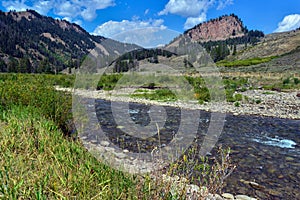 The Hoback River flows through the Kozy Campground in the Bridger-Teton National Forest, Wyoming, USA