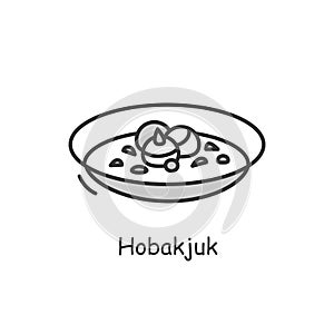 Hobakjuk icon.Traditional korean pumpkin porridge.Line vector illustration