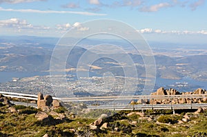 Hobart from Mt Wellington walkway.