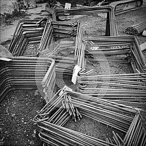 Stacks of steel reinforcing also called rebar or reo photo