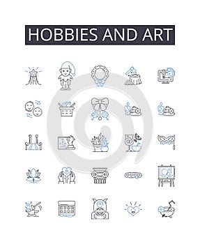 Hobbies and art line icons collection. Interests, Pastimes, Leisure activities, Spare-time pursuits, Recreations