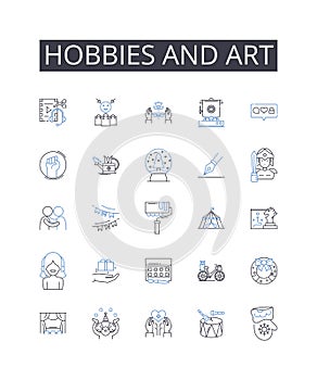 Hobbies and art line icons collection. Interests, Pastimes, Leisure activities, Spare-time pursuits, Recreations