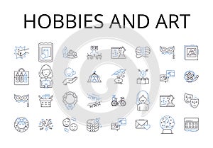 Hobbies and art line icons collection. Interests, Pastimes, Leisure activities, Spare-time pursuits, Recreations