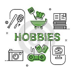 Hobbies flat outline design illustration free for commercial use