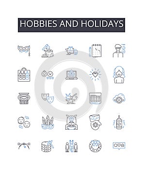 Hobbies and holidays line icons collection. Pastimes, Leisure activities, Pursuits, Interests, Diversions, Recreations