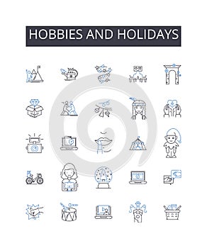 Hobbies and holidays line icons collection. Pastimes, Leisure activities, Pursuits, Interests, Diversions, Recreations