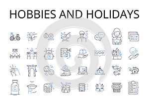 Hobbies and holidays line icons collection. Pastimes, Leisure activities, Pursuits, Interests, Diversions, Recreations