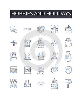 Hobbies and holidays line icons collection. Pastimes, Leisure activities, Pursuits, Interests, Diversions, Recreations photo