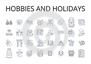 Hobbies and holidays line icons collection. Pastimes, Leisure activities, Pursuits, Interests, Diversions, Recreations photo