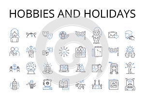 Hobbies and holidays line icons collection. Pastimes, Leisure activities, Pursuits, Interests, Diversions, Recreations photo