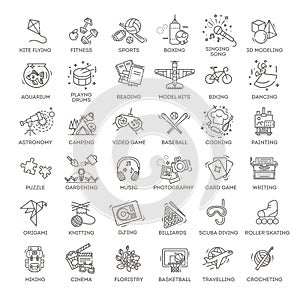 Hobbies and interest detailed line icons set in modern line icon style photo