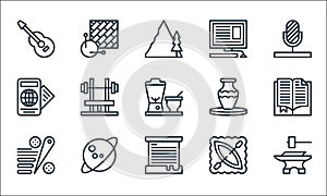 Hobbies line icons. linear set. quality vector line set such as blacksmith, beekeeping, pinball, canoeing, astronomy, travel,
