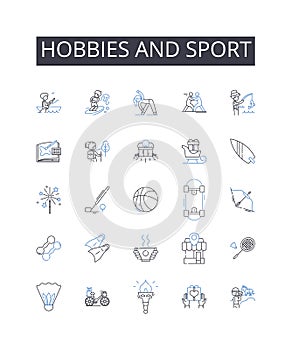 Hobbies and sport line icons collection. Pastime, Leisure pursuits, Recreational activities, Interests, Amusements