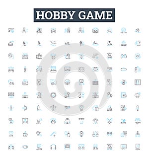 Hobby game vector line icons set. Gaming, Tabletop, Role-Playing, Fishing, Painting, Woodworking, Astronomy illustration