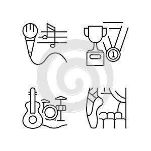 Hobby and leisure linear icons set