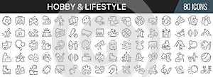 Hobby and lifestyle line icons collection. Big UI icon set in a flat design. Thin outline icons pack. Vector illustration EPS10