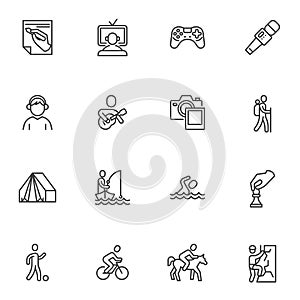 Hobby and recreation line icons set