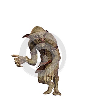 Hobgoblin fantasy creature creeping stealthily. 3d illustration isolated on white background photo