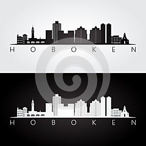 Hoboken, New Jersey skyline and landmarks silhouette photo