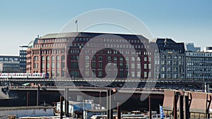 Hochbahn, Metro Train, Subway, moving through Hamburg over the harbour