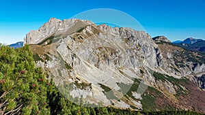 Hochblaser - Panoramic view of majestic mountain peaks seen from Hochblaser in Eisenerz, Ennstal Alps, Styria, Austria.