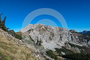 Hochblaser - Panoramic view of majestic mountain peaks seen from Hochblaser in Eisenerz, Ennstal Alps, Styria, Austria.