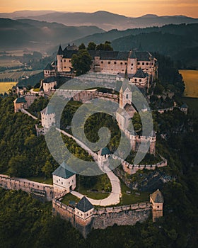 Hochosterwitz Castle on the hill in Austria Osterreich aerial view
