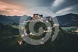 Hochosterwitz Castle on the hill in Austria Osterreich aerial view