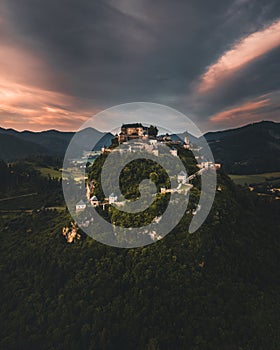 Hochosterwitz Castle on the hill in Austria Osterreich aerial view