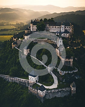 Hochosterwitz Castle on the hill in Austria (Osterreich) aerial view photo