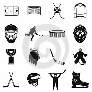 Hockey black simple icons set