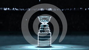 Hockey cup arena with animated funs 3d video render.