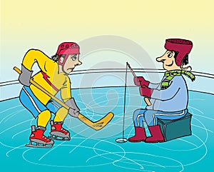 Hockey and fisherman cartoon