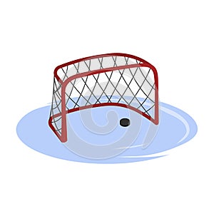 Hockey goal in cartoon style. Isolated image of arena equipment. Winter sport