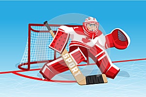 Hockey goalie on goal defense